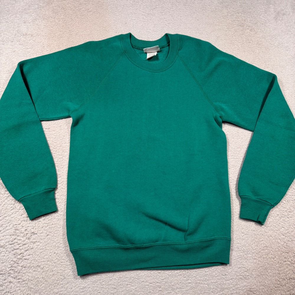 Vintage 90s Lee Sweatshirt Kids L Green Sturdy Sweats Raglan Blank USA Made